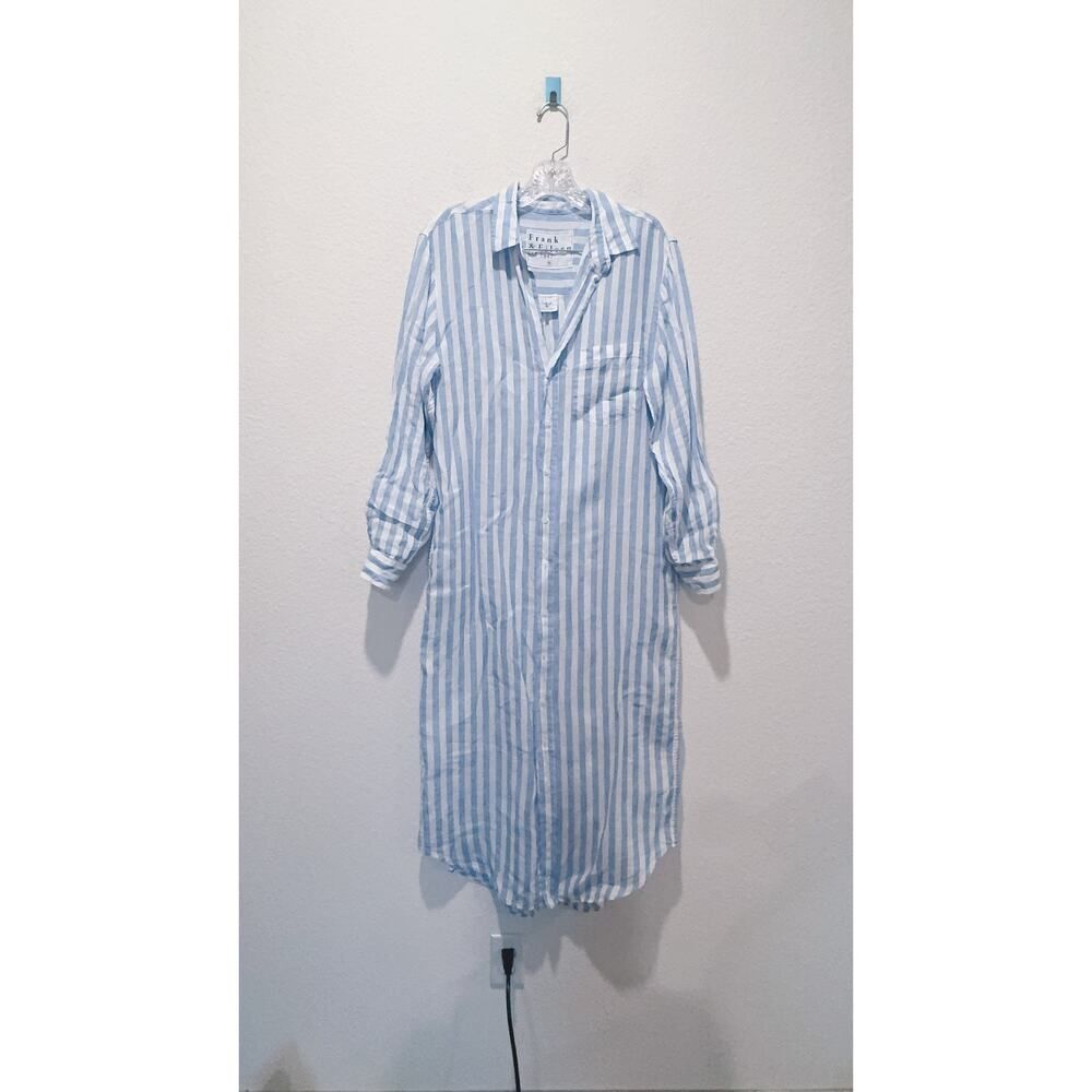 Frank & Eileen RORY dress in Wide White and Blue Stripe in Classic Linen small - Picture 5 of 9